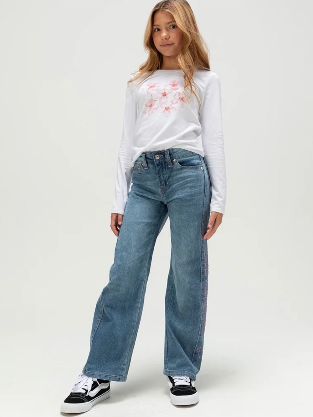 NWT TRUE RELIGION Leila Stone Girls Mid Rise Wide Leg Jeans Size 10